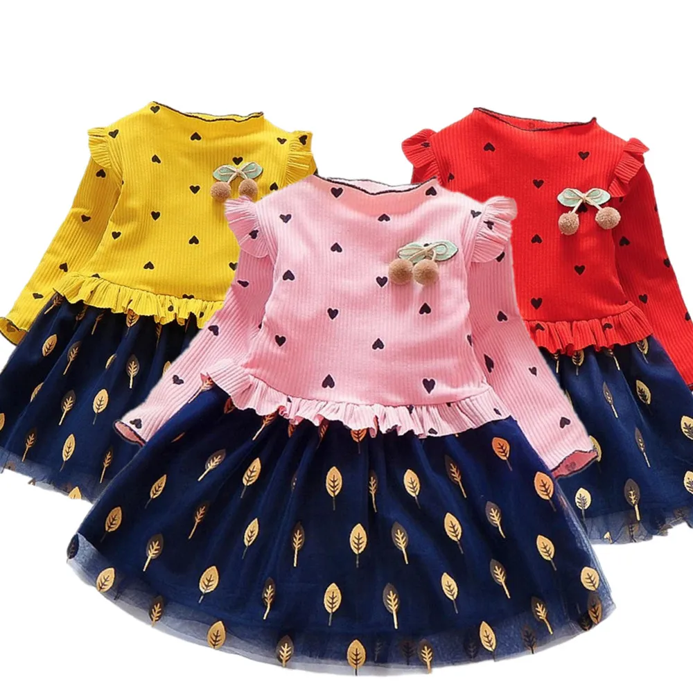 Детское Сетчатое платье-пачка с длинным рукавом и цветочным принтом | Детская