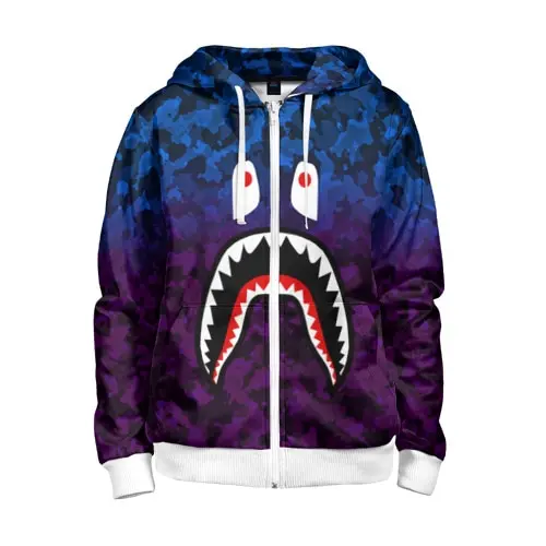 Детская толстовка 3D на молнии BAPE SHARK
