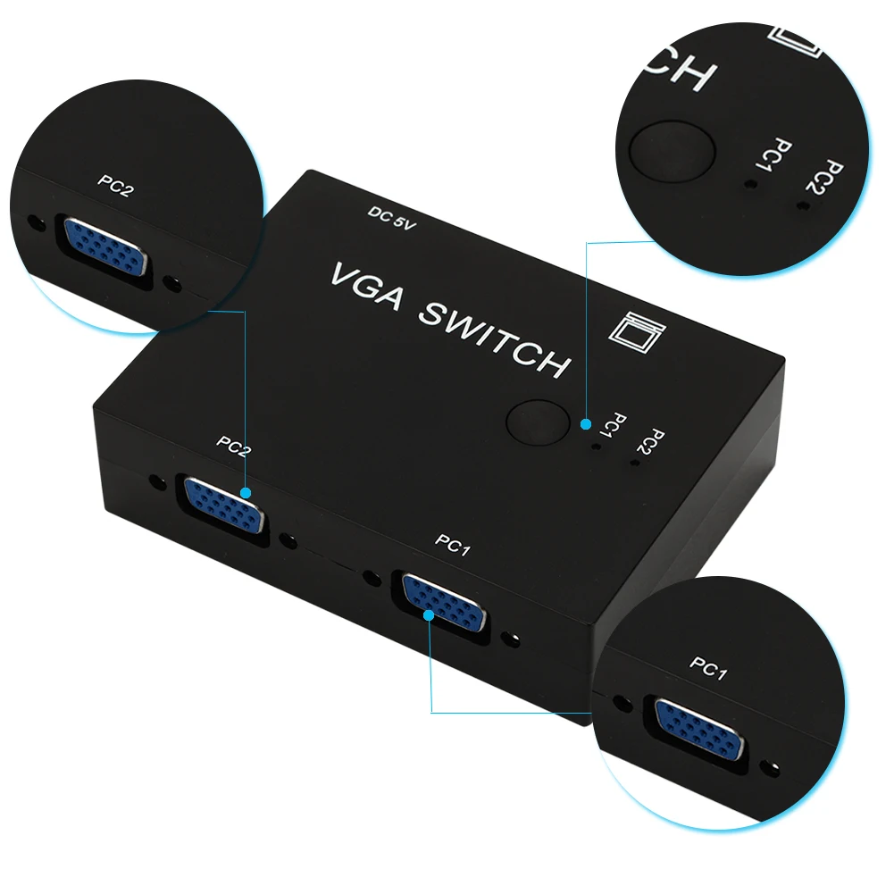VGA Switch 2 Port SVGA Audio Video Switcher Hosts In 1 Display Screen Input+1 Output Multiple Format Support Button Control | Компьютеры и