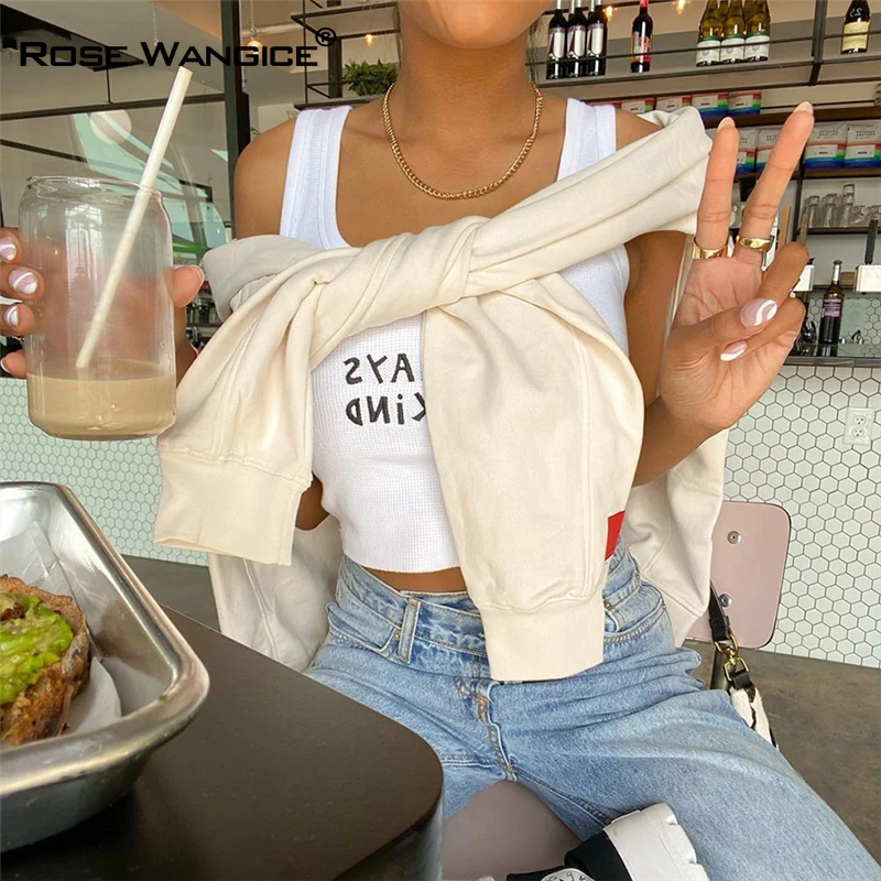 

Women's Comfortable White Sports Short Vest Letterwork Embroidery Slim Body Crop Midriff Short Sleeve New Summer 2021 Casual