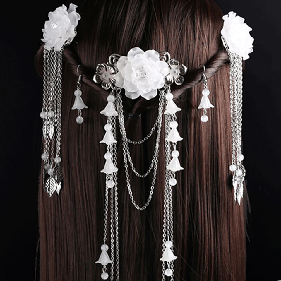 Китайский традиционный комплект для волос для девочек: шпильки для волос с кисточками и зажимами в древнем стиле украшения.