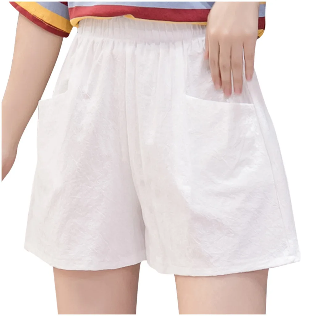 

New Women's Shorts Summer Casual Cotton Linen Shorts Plus Size Mid Waist Fashion Female Streetwear Short Pants With Pockets #LR4