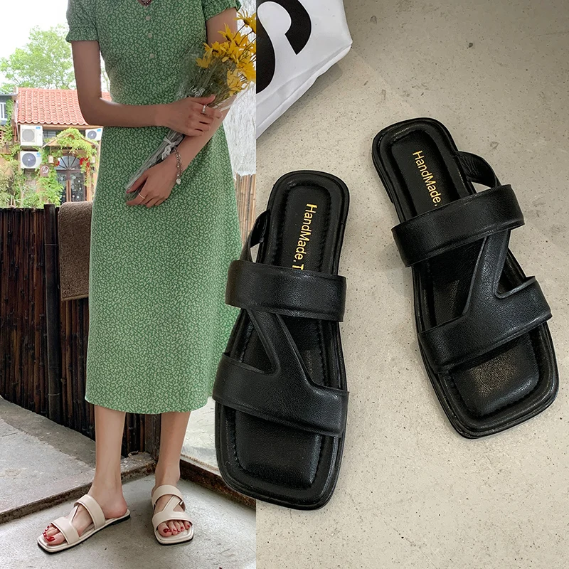 

Beach Shoes Ladies' Slippers Slipers Women Luxury Slides Low Platform Sabot 2021 Designer Soft Flat Basic PU Rubber Fashion