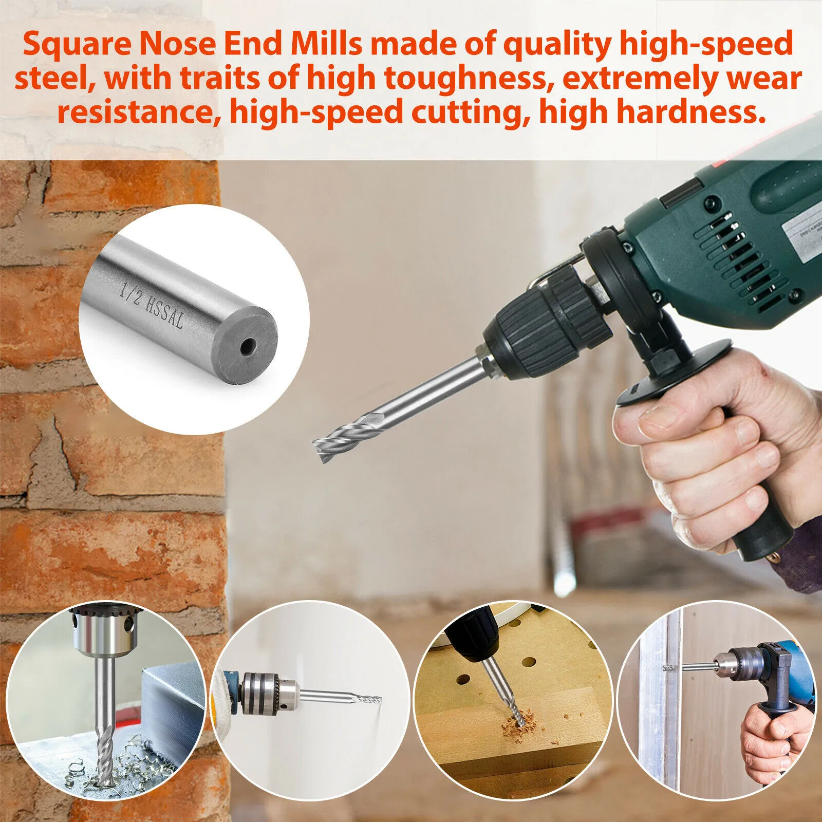

Solid End Mill Tool 1/16-1/2 4 Flute 8Pcs Carbide Drill Bit Drilling HSS