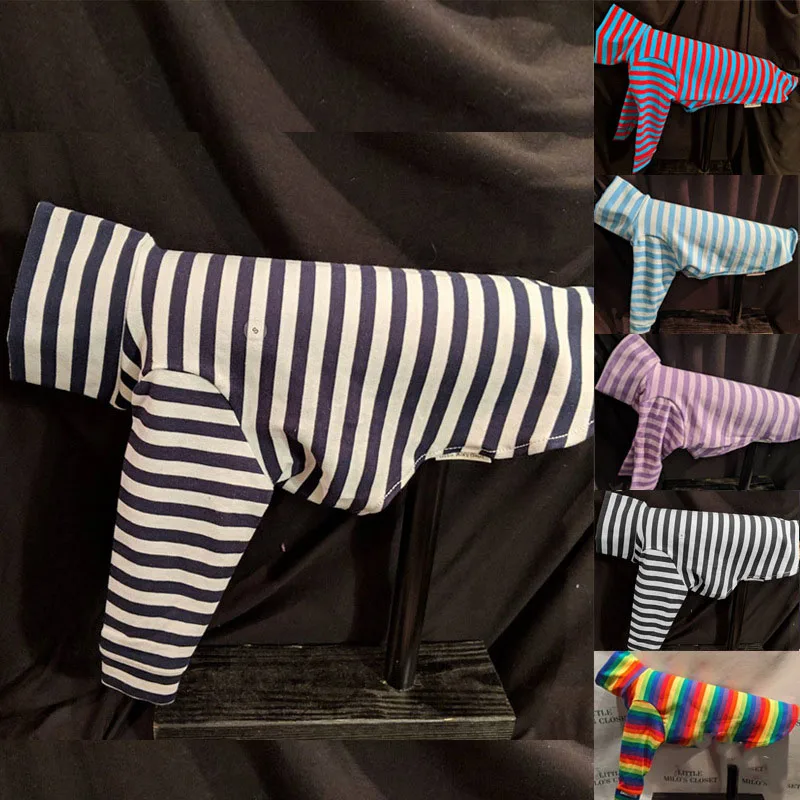 

Cross-border foreign trade cotton striped shirt pullover round neck dog suit Teddy small dog base coat high collar Korean pet su