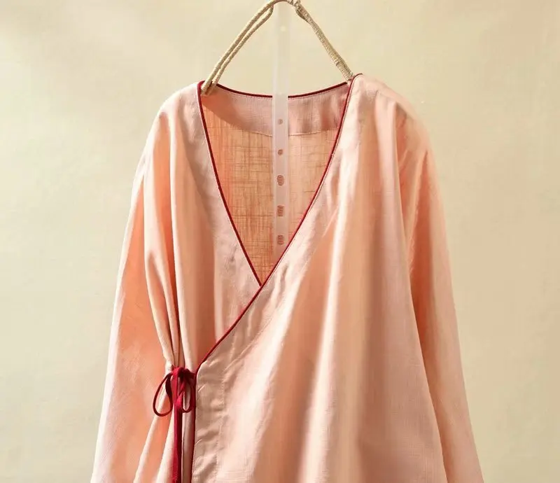 Для женщин hanfu традиционная китайская рубашка Женская Осень Весна Этническая v образным вырезом розовый белый желтый белый плотная блузка рубашка F Топы