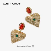 lost lady gold color heart shape drop earrings evil eye stud earrings shiny earrings trend 2021 party jewelry wholesale