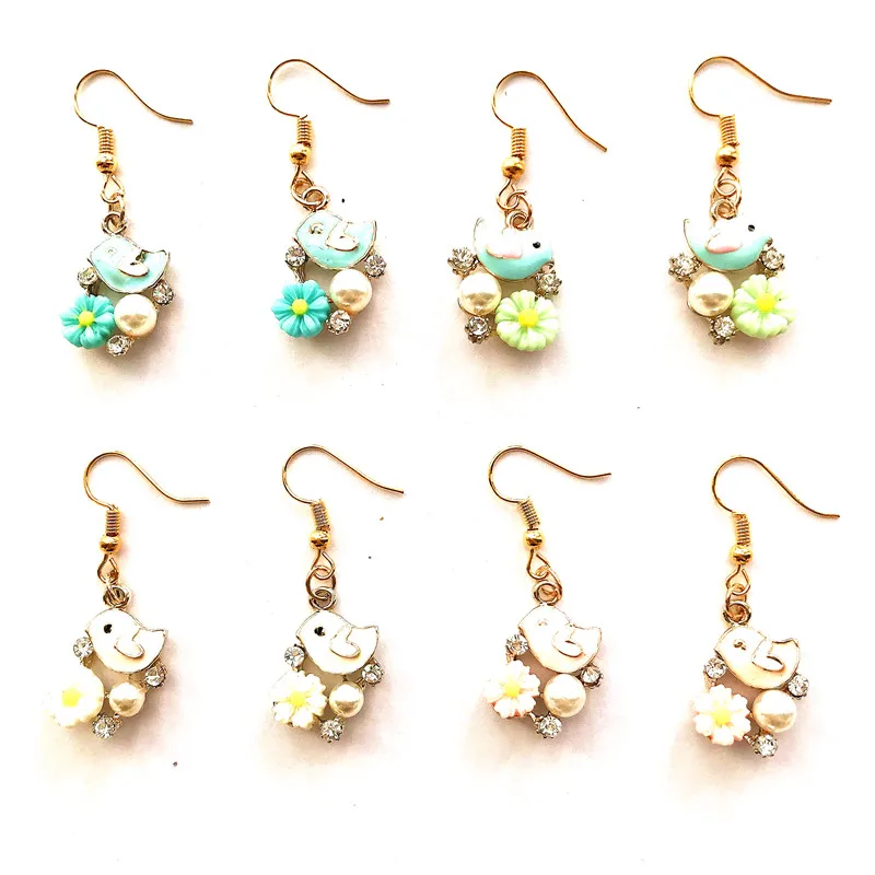 Серьги Стразы с кристаллами и эмалью жемчуг цветок птица серьги для женщин