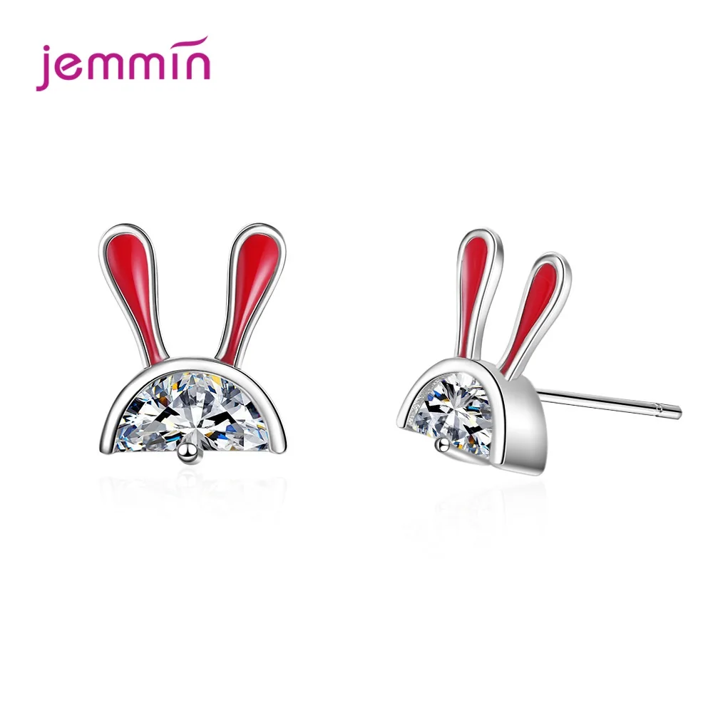 

Lovely 925 Silver Rabbit Ear Stud Earrings for Women Girls CZ Zircon Jewelry Cartoon Ears Accessories Party Christmas Gift