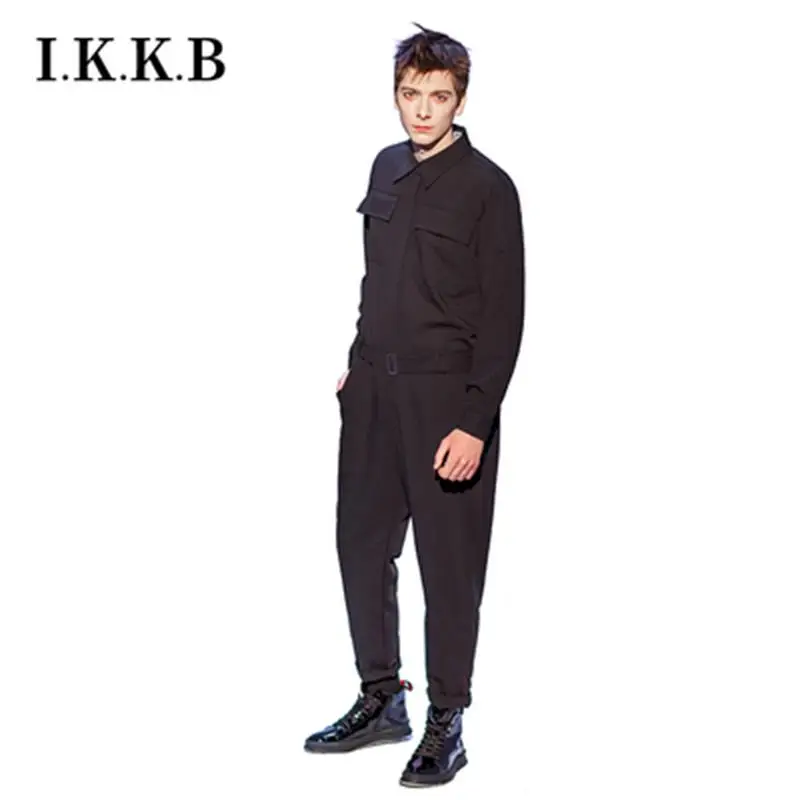 European and American fashion show British men's overalls jumpsuit chaps casual long-sleeve onesie suit