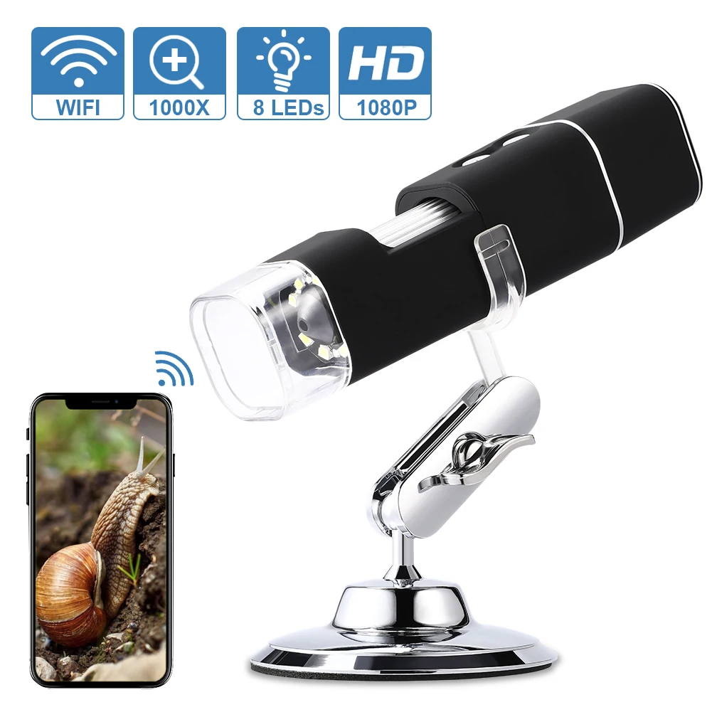 

Wireless Digital Microscope, Skybasic 50X to 1000X WiFi Handheld Zoom Magnification Endoscope Camera Magnifier 1080P FHD 2.0 MP