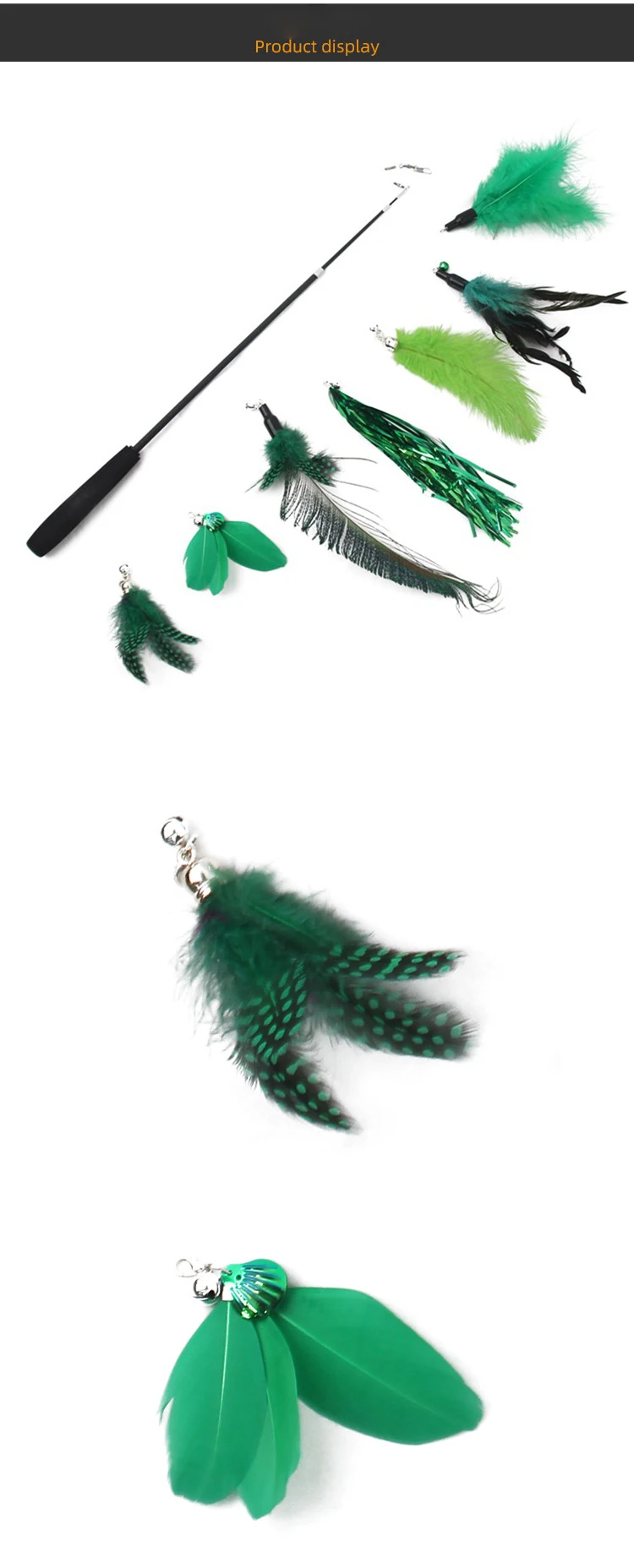Funny Cat Toy Stick Set With Bell Feather Teaser Wand Interactive 7 Replacement Heads RetractableThree Section Fishing Rod | Дом и сад