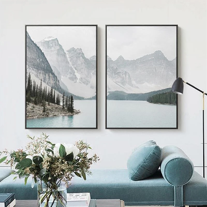 

Mountain Lake Wall Art Canvas Poster Nordic Landscape Print Minimalist Decorative Picture Scandinavian Modern Living Room Decor