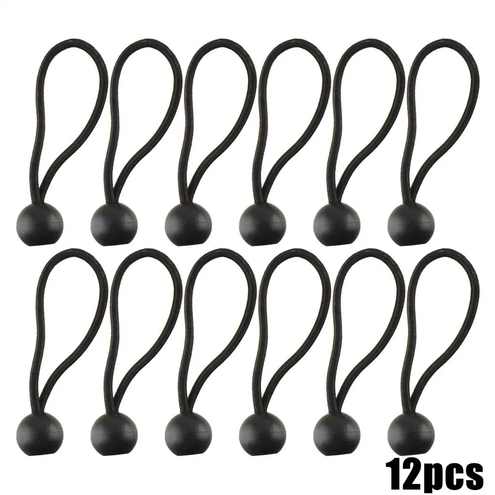 

12pcs Bungee Balls Cords Shock Elastic Toggle Tarpaulin Trailer Cover Multifunctional Tent Fixed Strap 15cm Black
