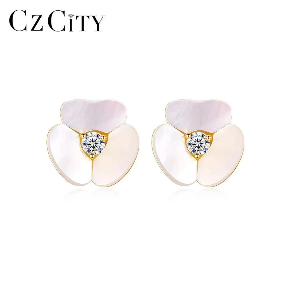 

CZCITY 925 Sterling Silver Stud Earrings for Women Girls Clear AAA CZ Stone Romantic Flowers Fine Jewelry Orecchini Donna SE-461