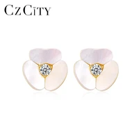czcity 925 sterling silver stud earrings for women girls clear aaa cz stone romantic flowers fine jewelry orecchini donna se 461