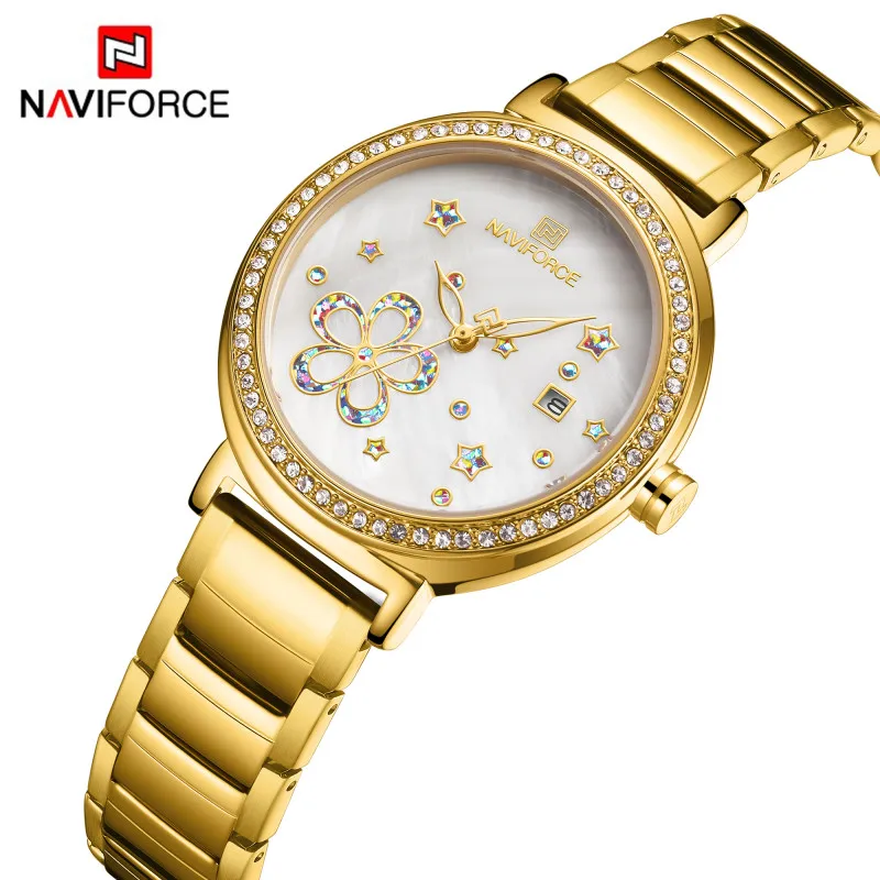 

NAVIFORCE Top Brand Luxury Women Watches Stainless Steel Strap Quartz Calendar Waterproof Date Display Girl Bracelet Wrist Watch