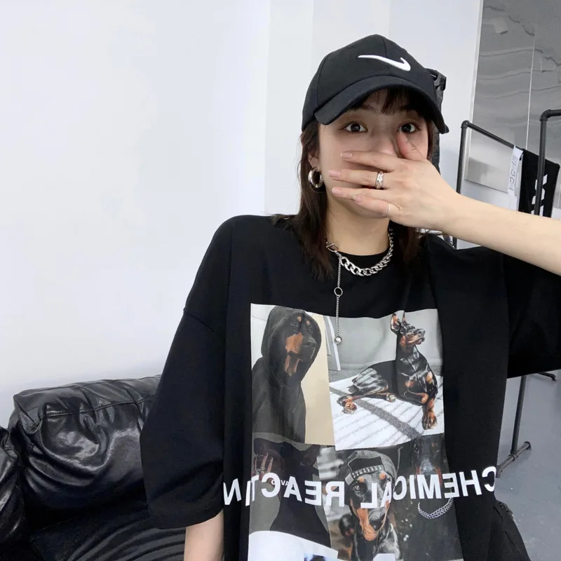 

YICIYA BF Tide brand couple half-sleeved top ins loose American printing white short-sleeved t-shirt female summer oversized