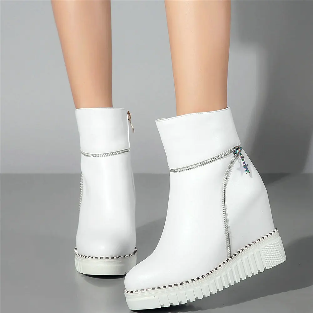 Platform Pumps Shoes Women Genuine Leather Wedges High Heel Ankle Boots Female High Top Round Toe Fashion Sneakers Casual Shoes