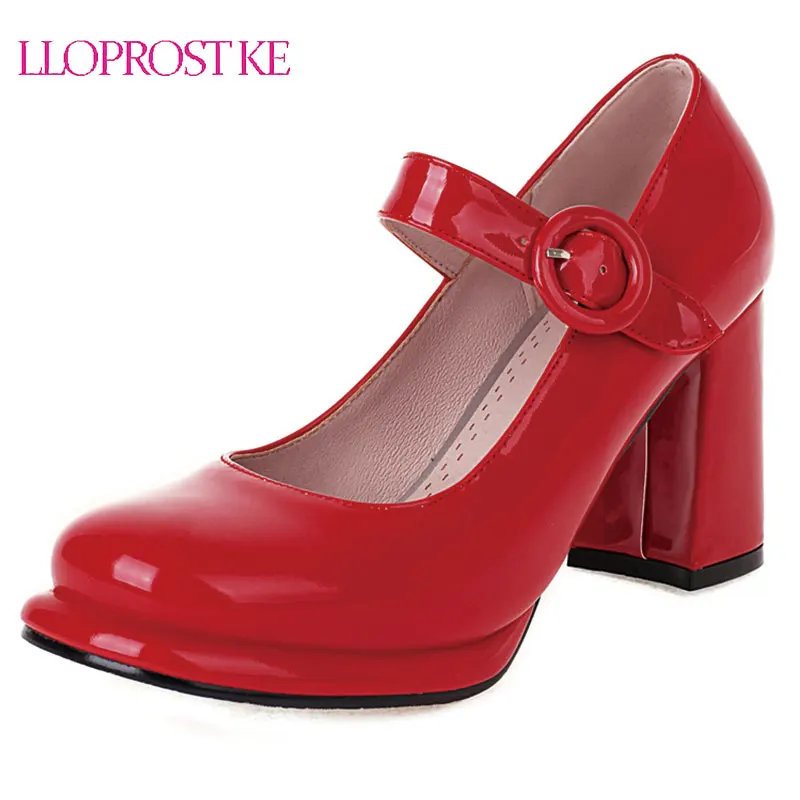 

Lloprost ke Fashion Mary Janes Patent Leather Women's Shoes Fashion Newest Platform Chunky Heels Pumps Party Casual Shoes Woman