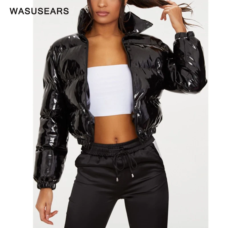 Зимняя парка женская укороченная куртка пуховик блестящие куртки зимняя пузырь