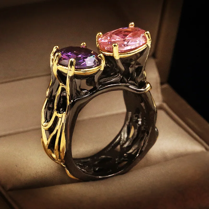 

Женское роскошное двухцветное обручальное кольцо из черного золота с цирконием большое круглое обручальное кольцо итальянская бижутерия ...
