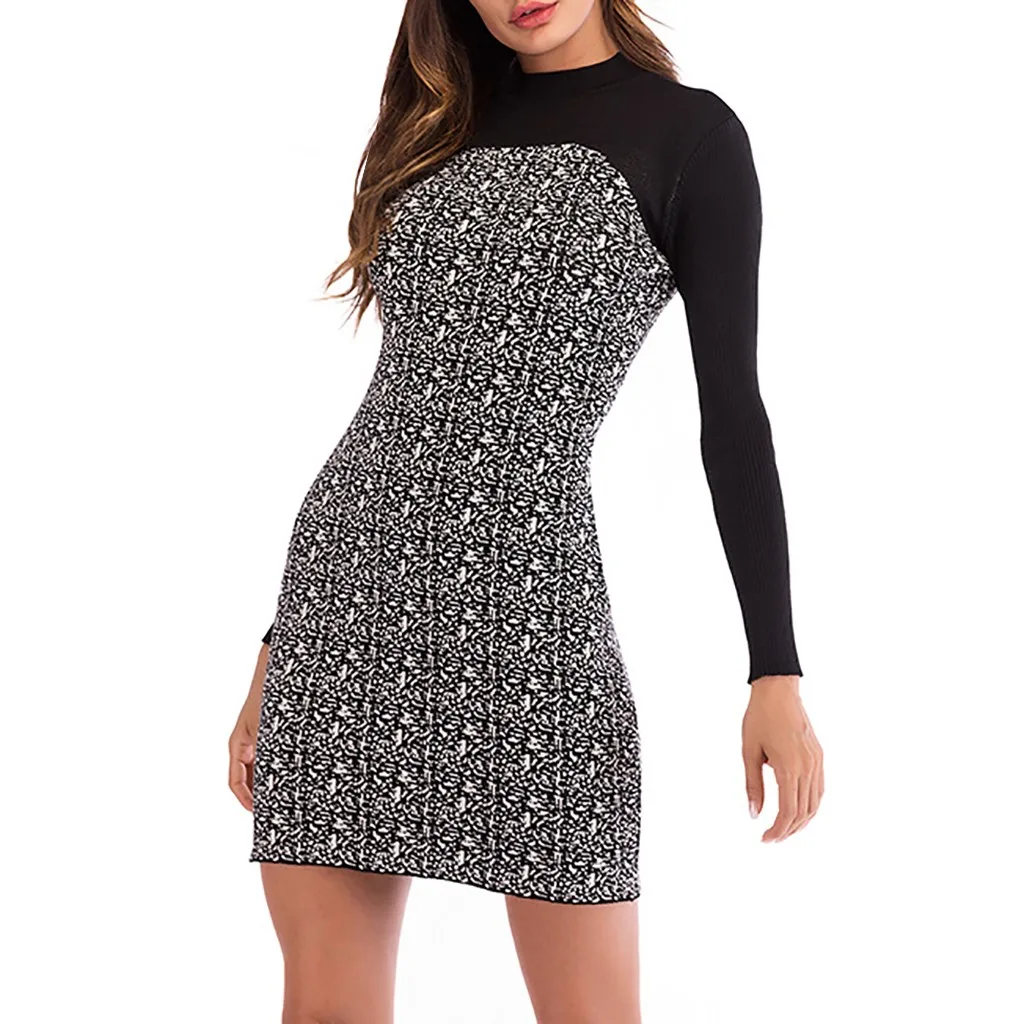 Новинка 2019 лоскутное облегающее платье женское элегантное с длинным рукавом