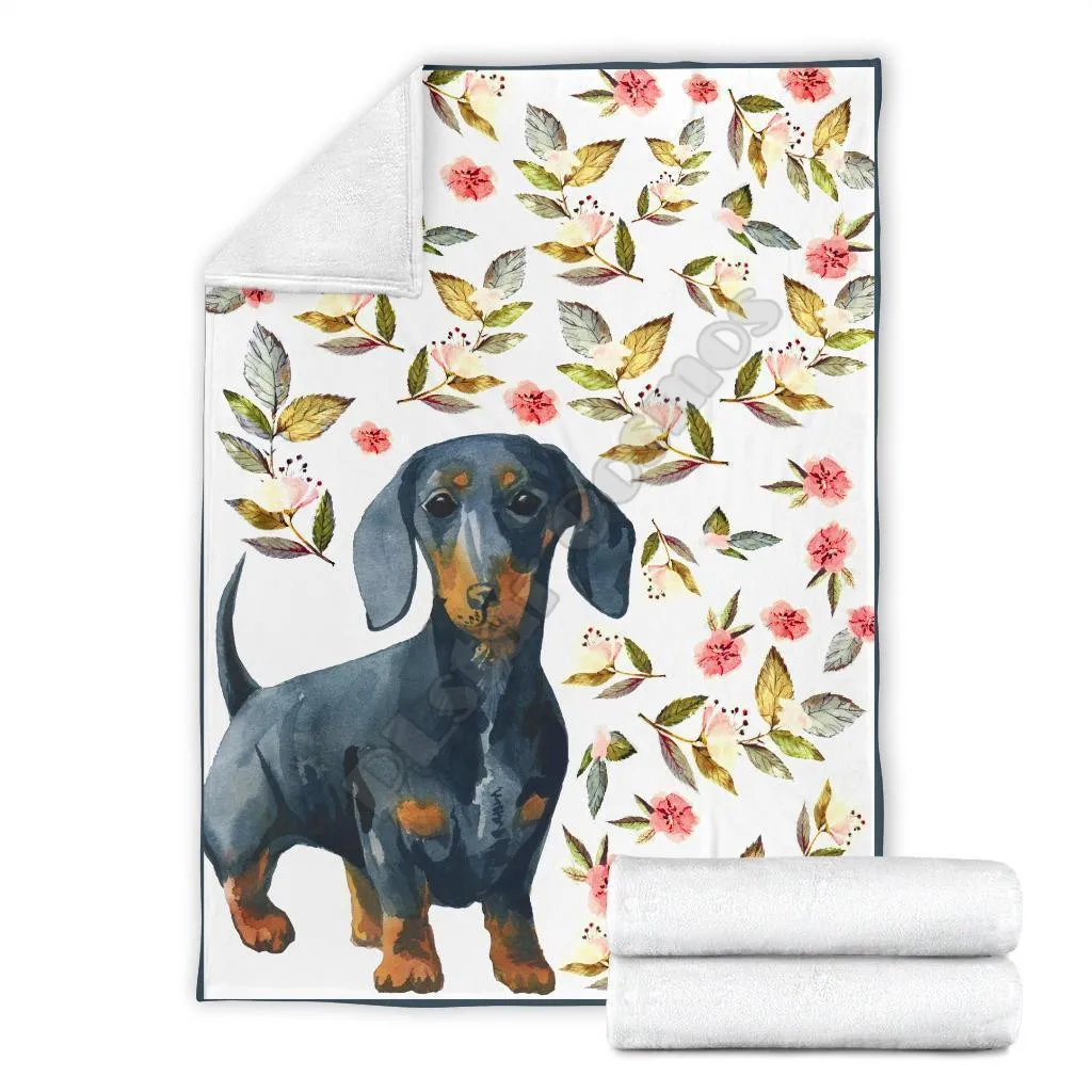 

Floral Dachshund fleece blanket dog 3D printed Wearable Blanket Adults/kids Fleece Blanket Sherpa Blanket