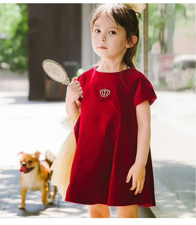 Бархатное платье для девочки цвета шампанского из золотой проволочной сетки с