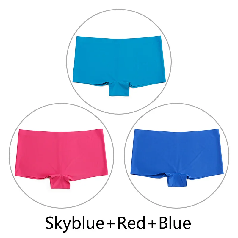 Skyblue Red Blue 3 шт./партия, большие размеры, трусы для мальчиков, Бесшовные шелк, однотонный, высокая талия, сексуальное нижнее белье, женское эластичное белье, SX-L, американский размер - Цвет: Skyblue Red Blue