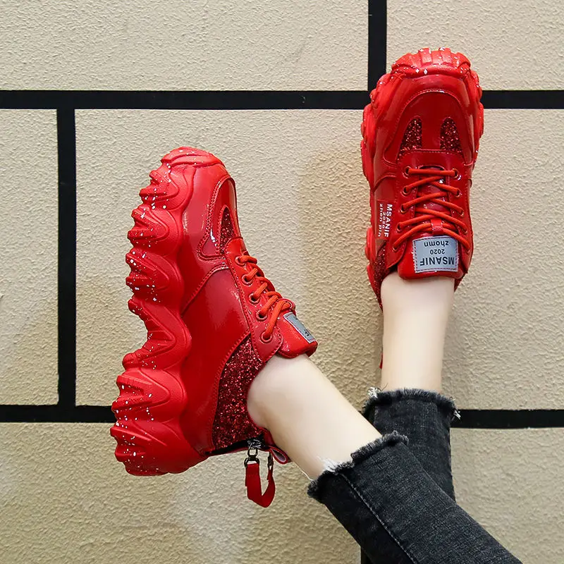 

Women's Chunky Sneakers Thick Bottom Platform Vulcanize Shoes Fashion Breathable Casual Running Shoe for Woman Female 2020