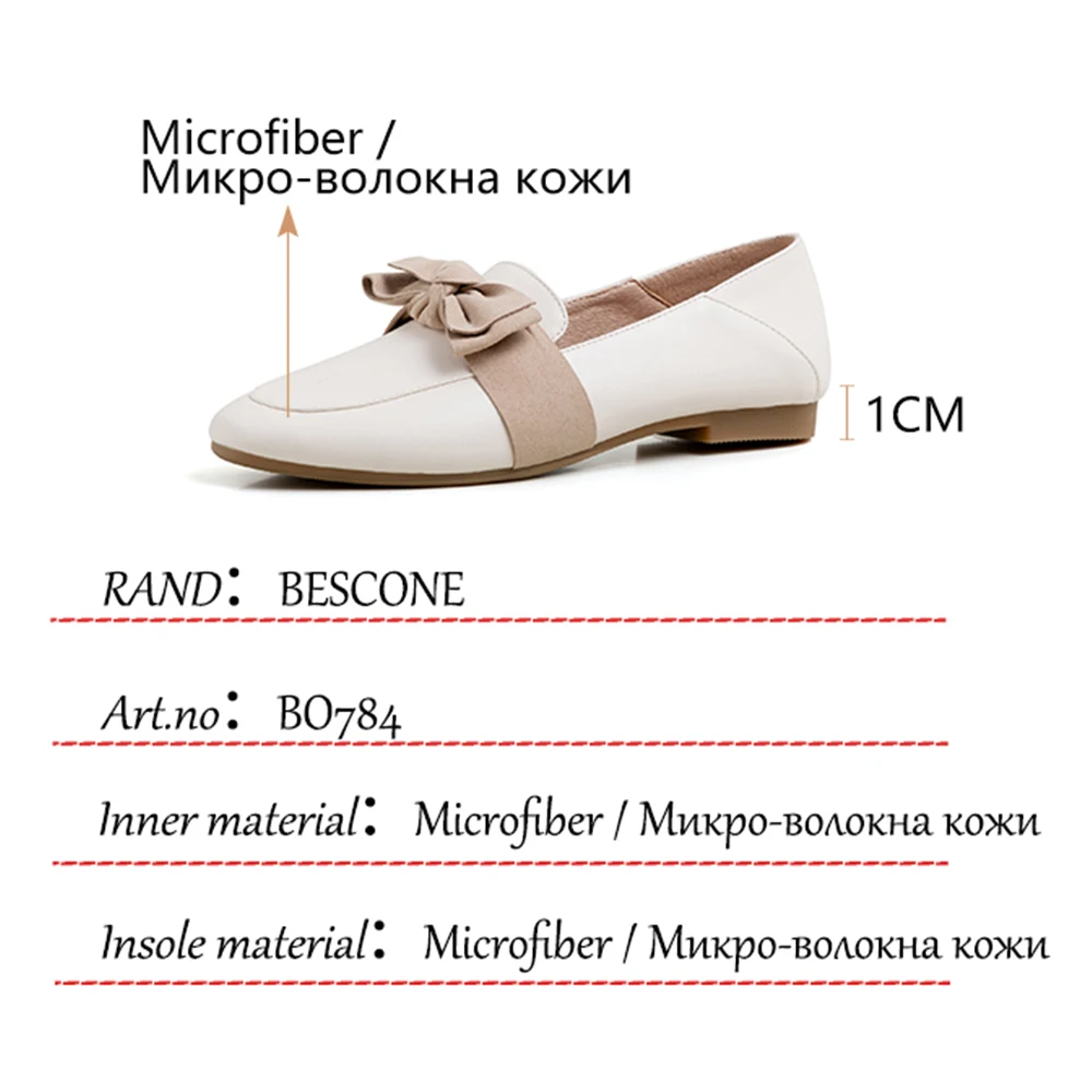 

BESCONE Flats Women Classics Loafers Butterfly-Knot Handmade Female Shoes TPR Plus Size 34-43 Fashion Office Lady Shoes BO784