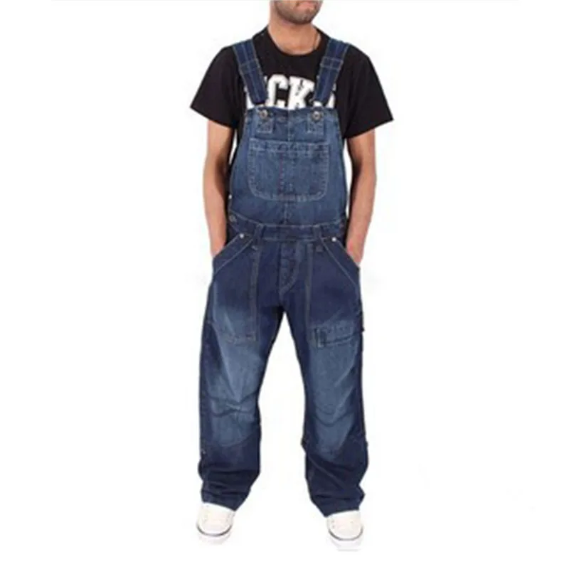 Men Jeans Fashion Men's Overalls Jeans Suspenders Simple Multi Pocket Loose Jeans Men Solid Color Patchwork Jeans
