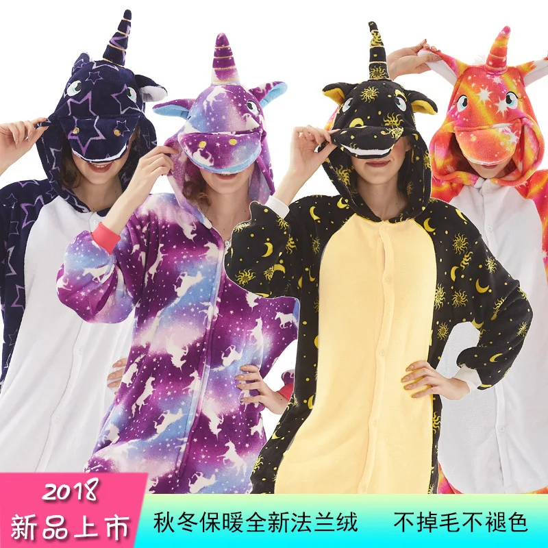 Пижама кигуруми в виде единорога для взрослых унисекс Фланелевая зимы|Костюмы