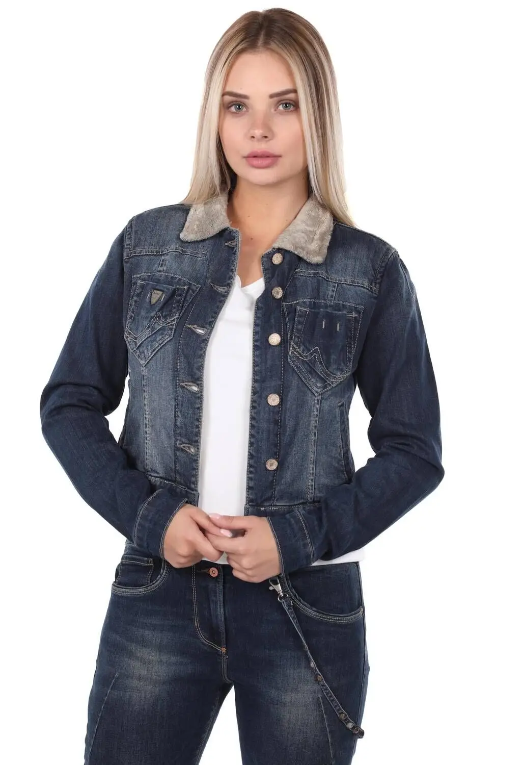 

Blue White Women 'S Jean Jacket