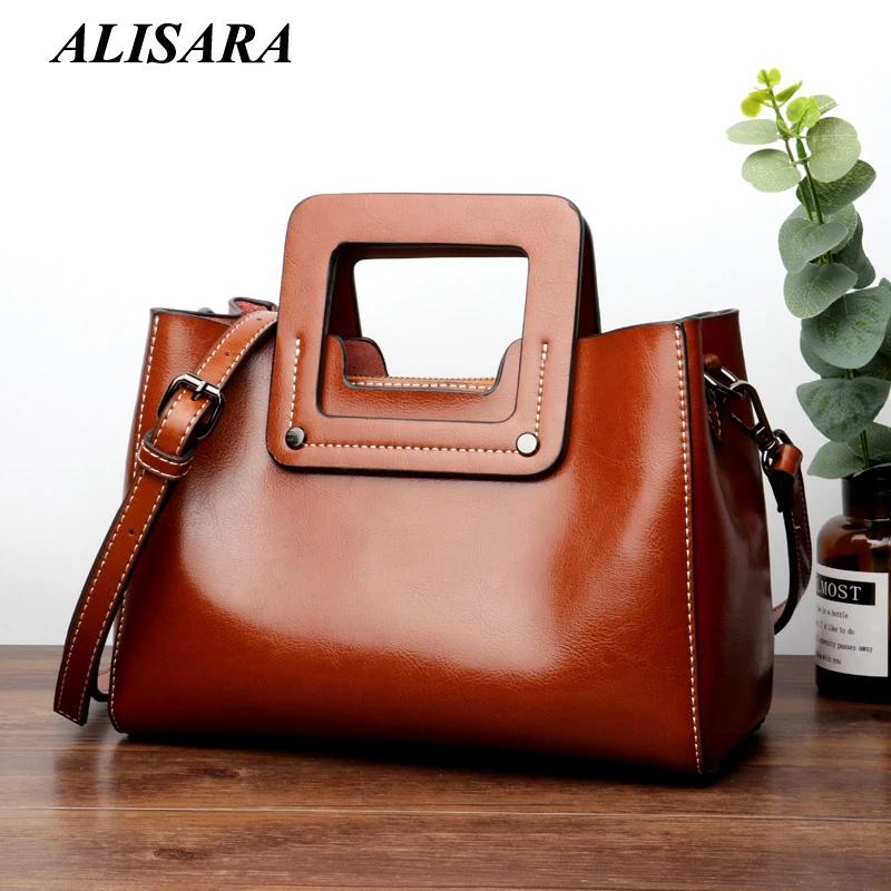 

Vintage Bag for women Genuine Leather Women's handbag High capacity brown colour Classic European and American styles