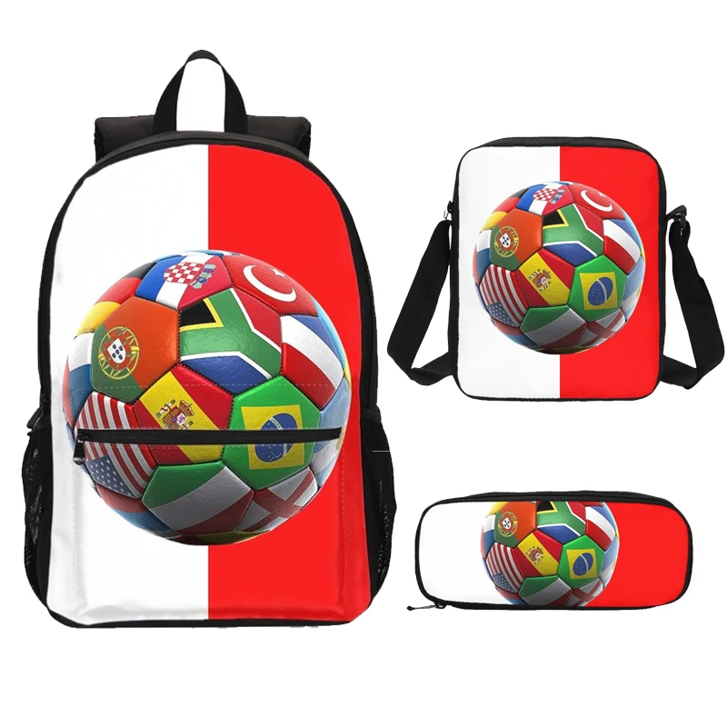 3Pcs/Set Portfolio School Bags Boys Girls Fashion Cool Sports Football 3D Printing Backpack Teenage Kids Bookbag Mochila Escolar | Багаж и