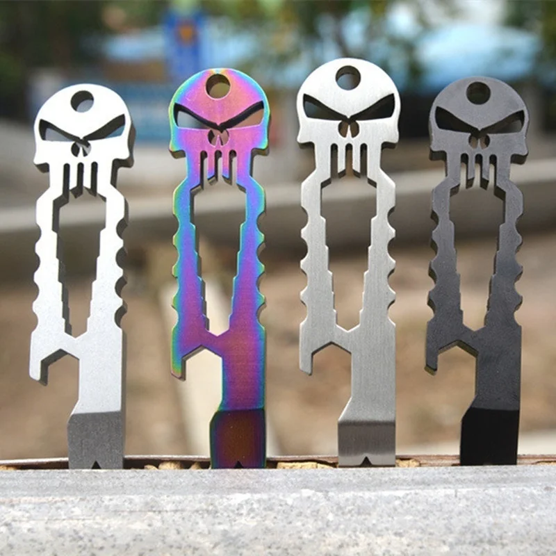 

1PC Outdoor Stainless Skull EDC Survival Pocket Tool Key Ring Chain Bottle Opener Multi-functional