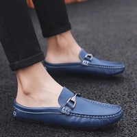 men summer fashion casual mules male breathable second layer cowhide loafer slipper mocassins flat soft genuine leather sandals