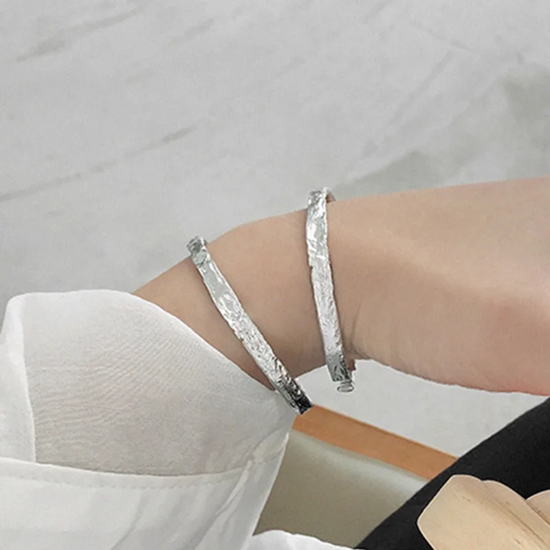 Твердый текстурированный браслет из стерлингового серебра 925 пробы для женщин