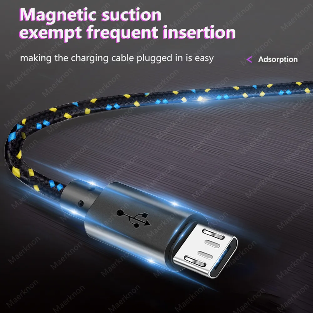 Нейлоновый Плетеный Micro USB-кабель 1 м/2 м/3 м для синхронизации данных цветной