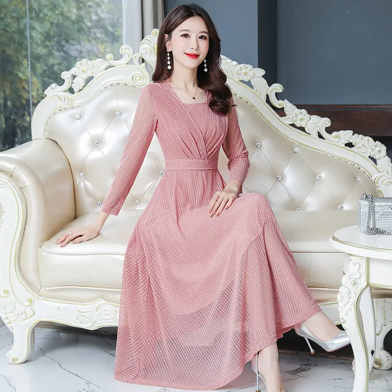 Женское шифоновое платье с длинным рукавом яркое шелковое для офиса модель 3XL