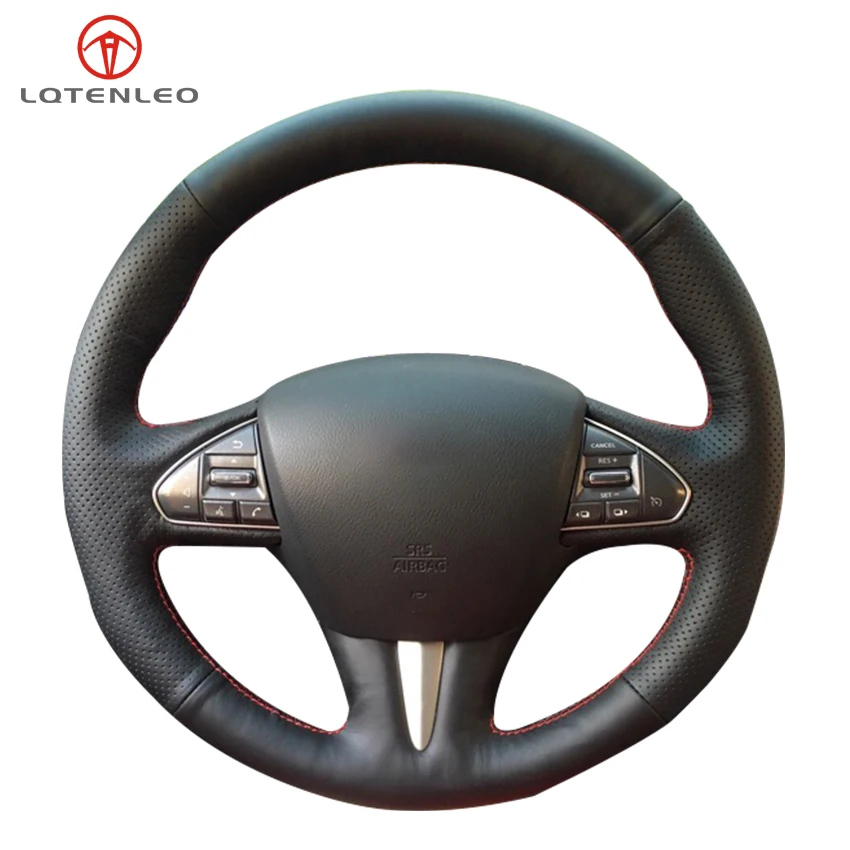 

LQTENLEO черного цвета из натуральной кожи чехол рулевого колеса автомобиля для Infiniti Q50 Q50L 2013 2014 2015 2016 2017 QX50 2015 2016 2017