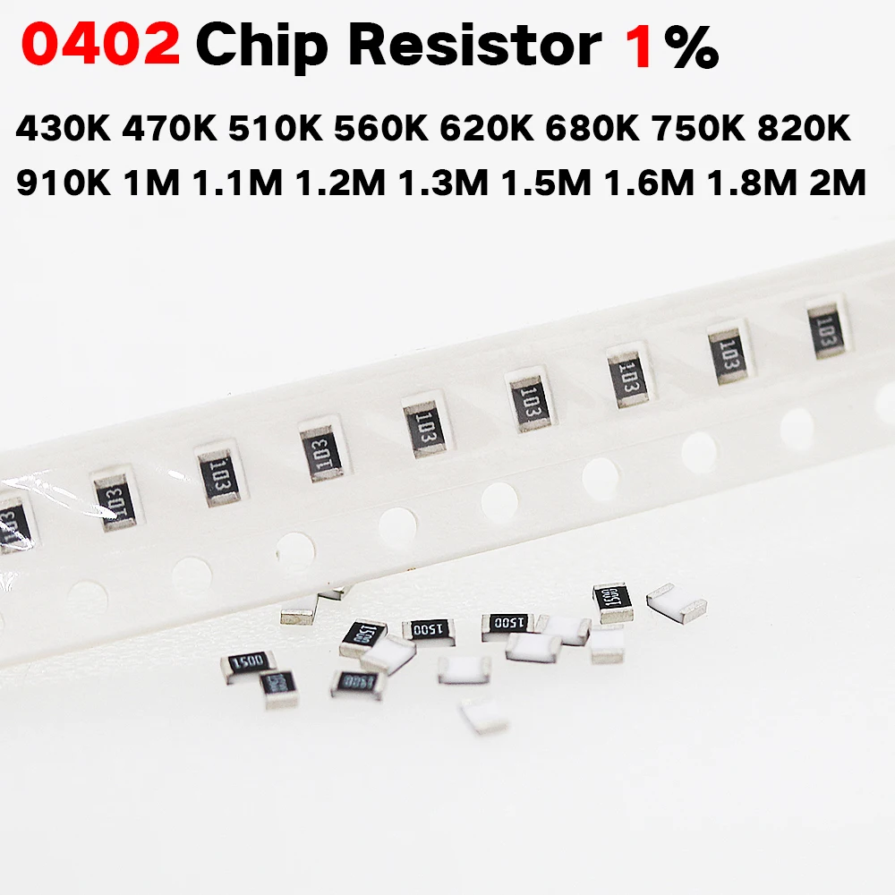 200 шт./лот чиповый резистор SMD 0402 1% 430K 470K 510K 560K 620K 680K 750K 820K 910K 1M 1 M 2 3 5 6 8 2M Ом 1/16