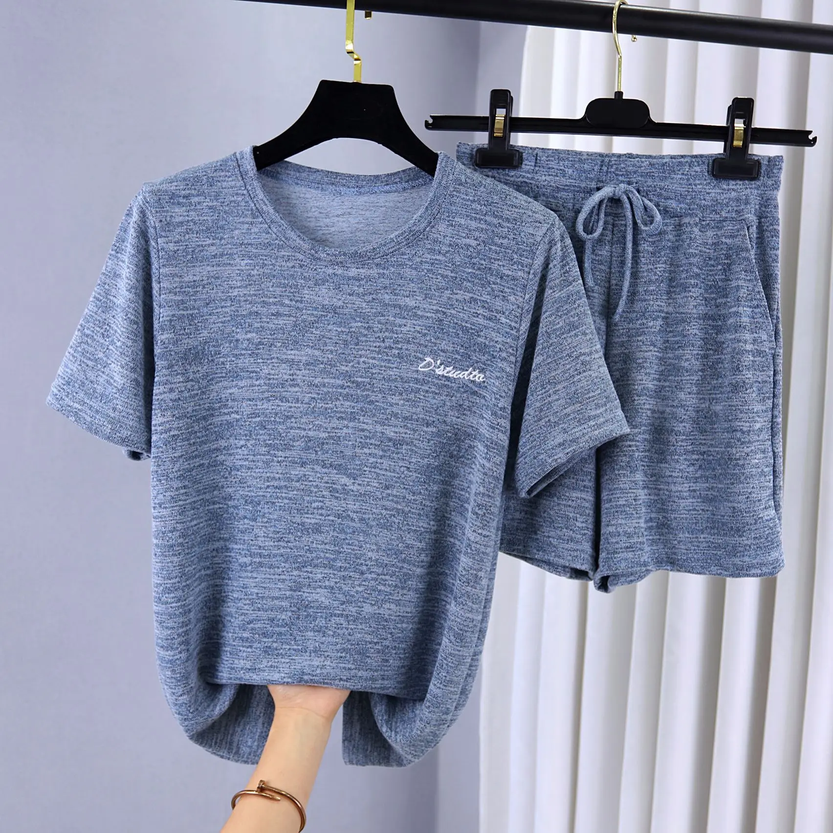 Женские шорты с Вышивкой Букв и коротким рукавом пижама для женщин летняя Пижама