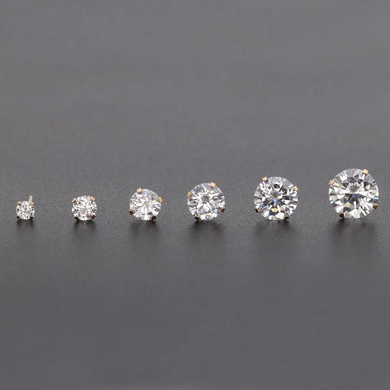 

AsJerlya 1Pair AAA CZ Shiny Wedding Stud Earrings For Women Men White Crystal Jewelry Accessories Earing