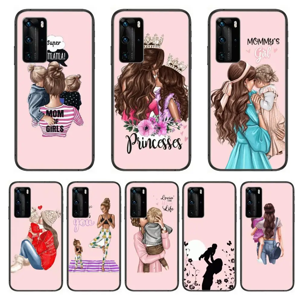 Розовый семейный чехол для телефона с надписью super mom baby Huawei P 40 30 20 10 9 8 Lite E Pro Plus
