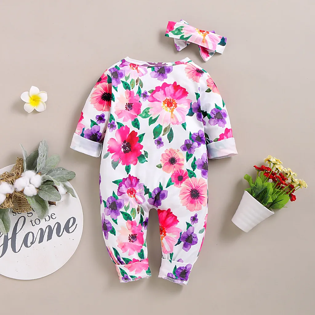 Детский комбинезон с длинным рукавом цветочным принтом|Ромперы| |