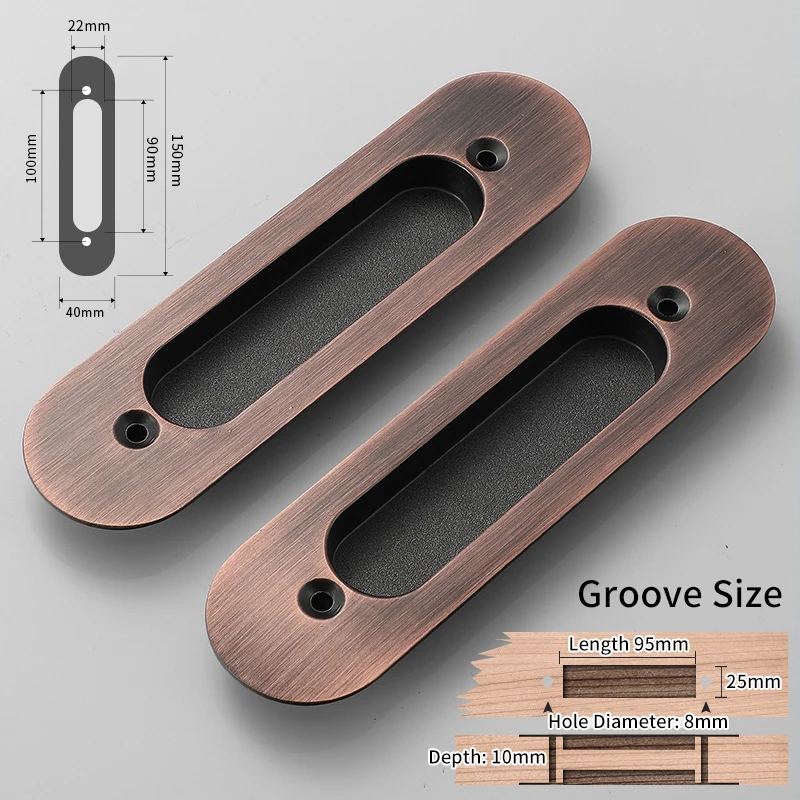 6550 Red Bronze KAK 2 шт скрытые дверные ручки из цинкового сплава утопленные раздвижные дверные ручки спальня ручка дверного шкафа оборудование для обработки мебели - Цвет: 6550 Red Bronze
