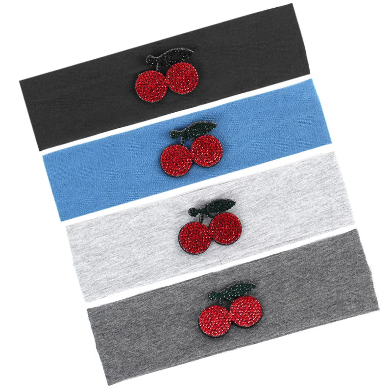 

Baby Girls Cute Cherry Hairbands Rhinestones Hair Accessories For Children Kids Solid Color Handmade Cotton Headbands Turban